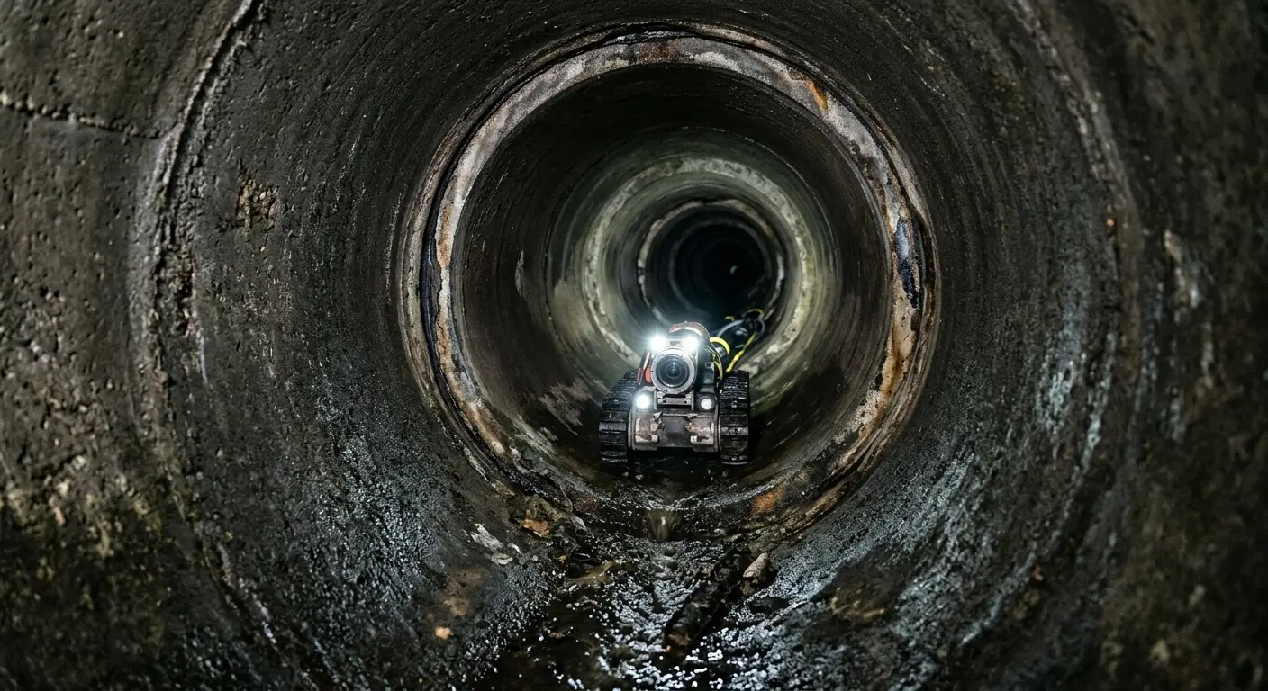 Robotic sewer camera inspecting pipe interior for Drain Snake Service in Atherton